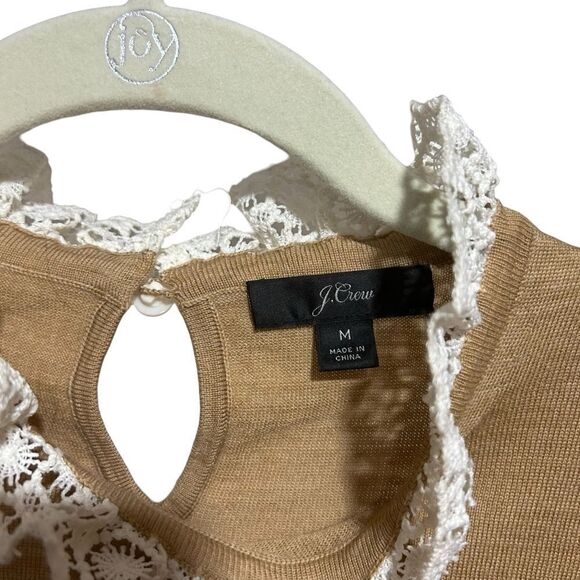 J.Crew Tippi Merino Wool Sweater Lace Collar Details Camel Tan Medium - Picture 5 of 9